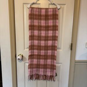J. Crew Pink Plaid Fringe Scarf Textured Wool Blend NWT Winter Preppy Chic Soft